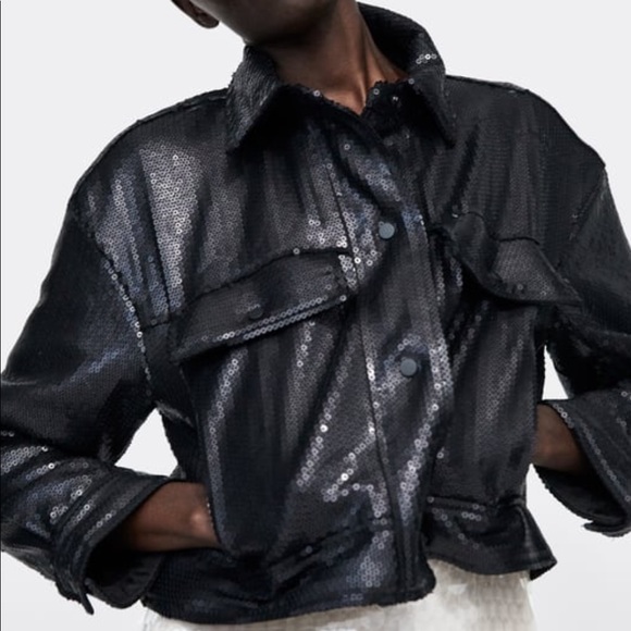ZARA black sequins puffer jacket , made of recycled water bottles - Picture 2 of 8